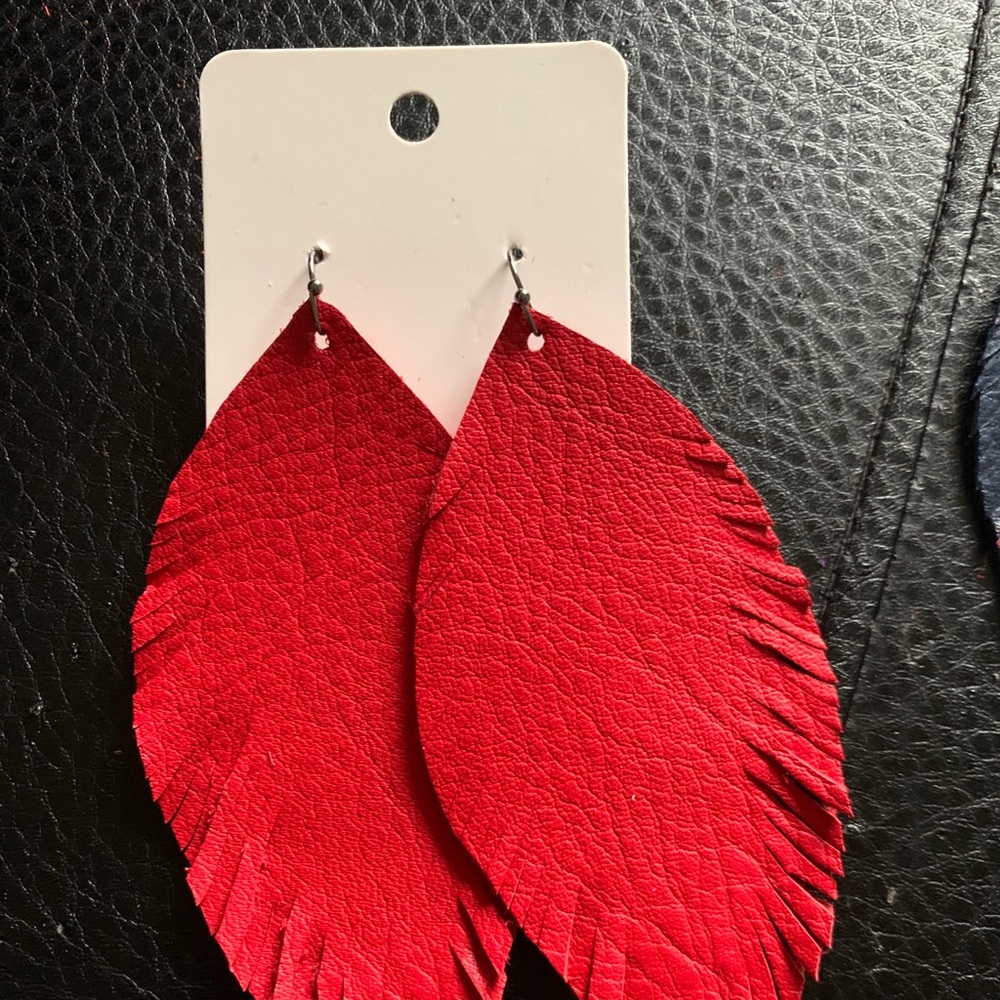 Hand cut Leather Feather earrings, larger sizes